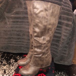 Fergalicious distressed leather knee-high boots